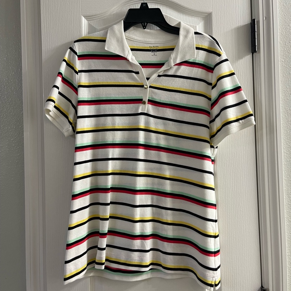 Kim Rogers Perfectly Soft polo in multi color stripe